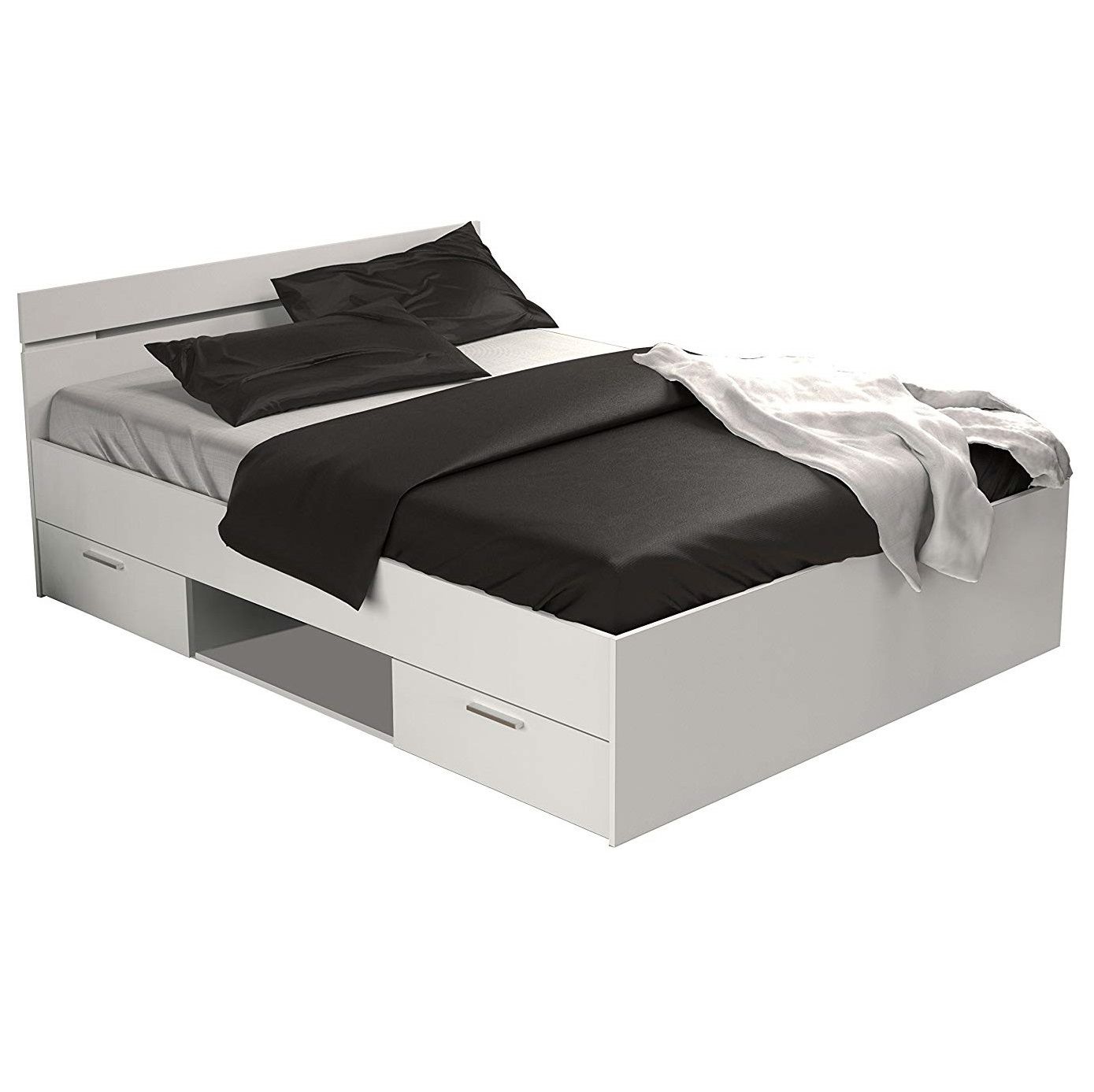 Modern tweepersoonsbed Lotte 140 × 200 cm – strak wit design met slimme opbergruimte