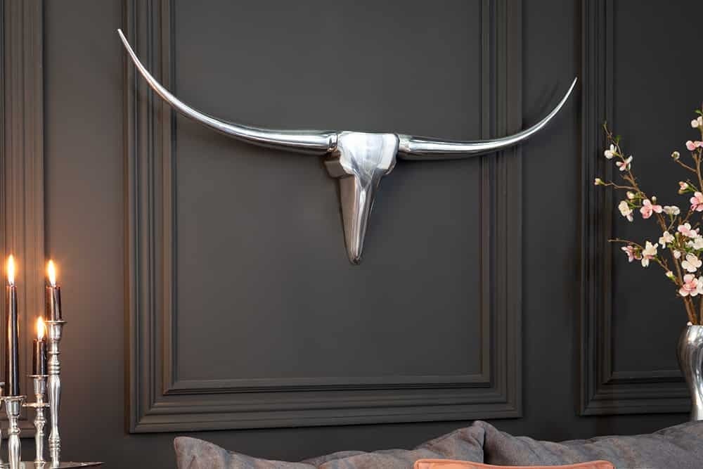 Modern wanddecoratie BULL L – Strakke aluminium stierenkop (100 cm)