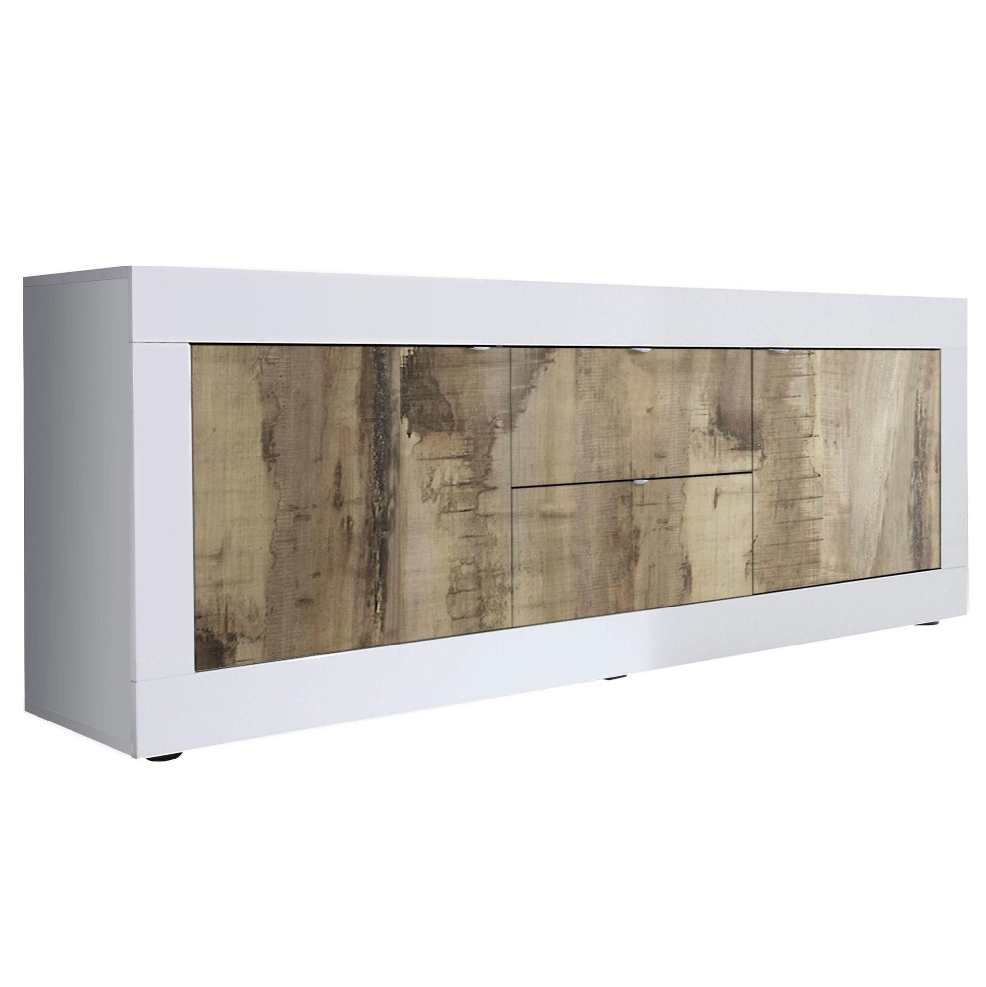 Modern wit tv‑meubel van 210 cm met eiken accenten – Pesaro Mobilia Basic