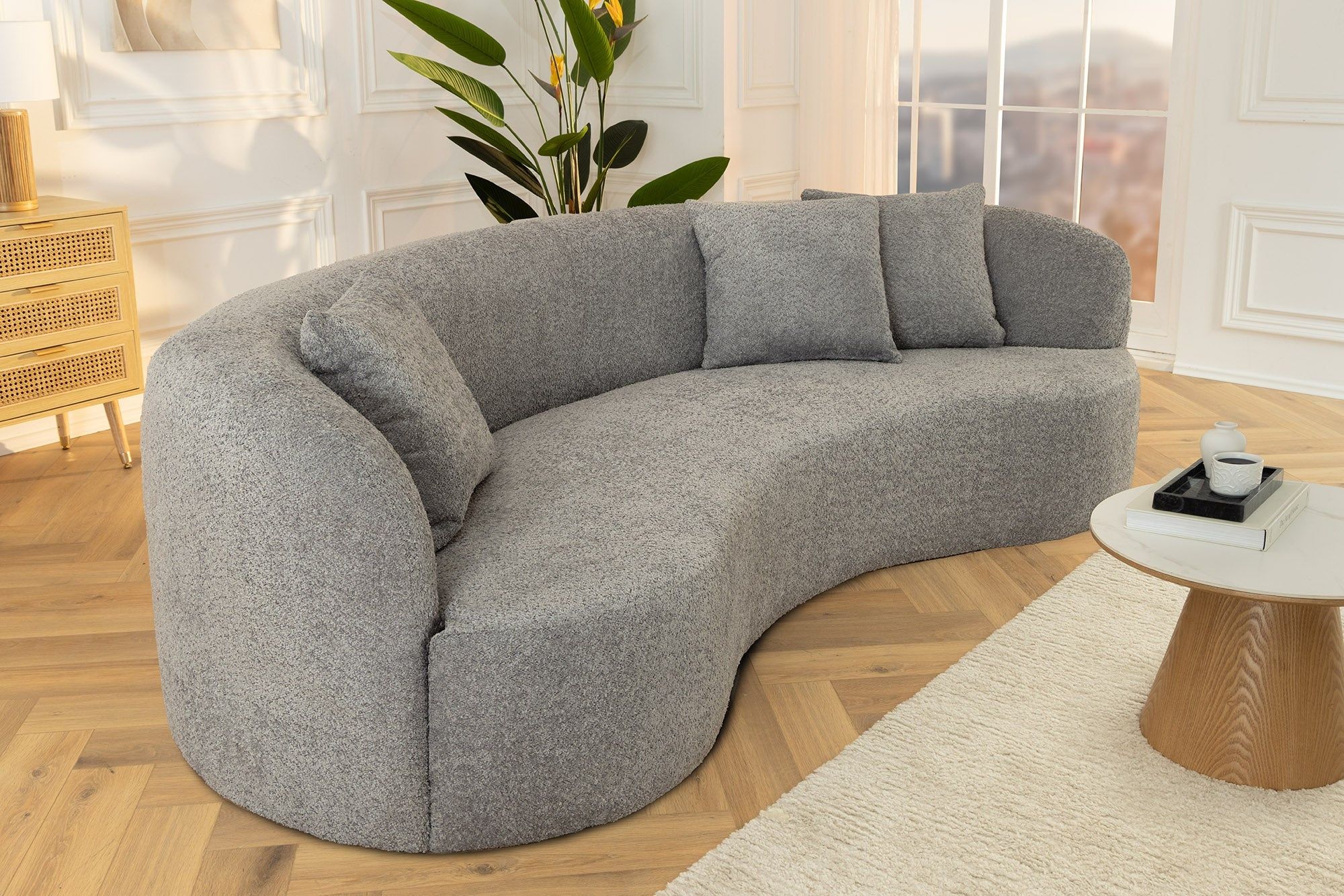 Moderne 3‑zits bank ATELIER – Grijs bouclé, 230 cm (Invicta Interior)