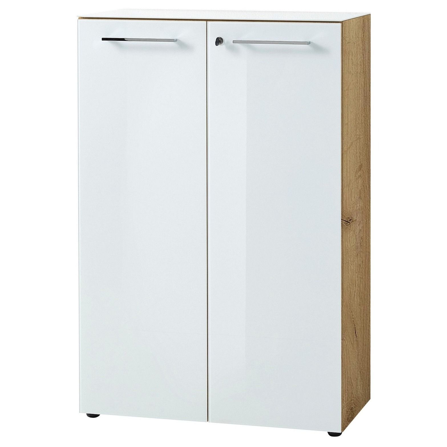 Moderne archiefkast Monteria 120 cm – wit met Navarra‑eiken