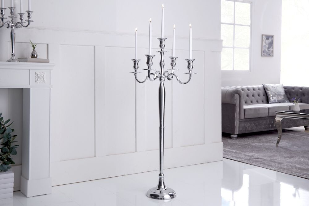 Moderne Barok 5‑armige Kandelaar 120 cm – Zilverkleurig, Gepolijst Aluminium | Invicta Interior