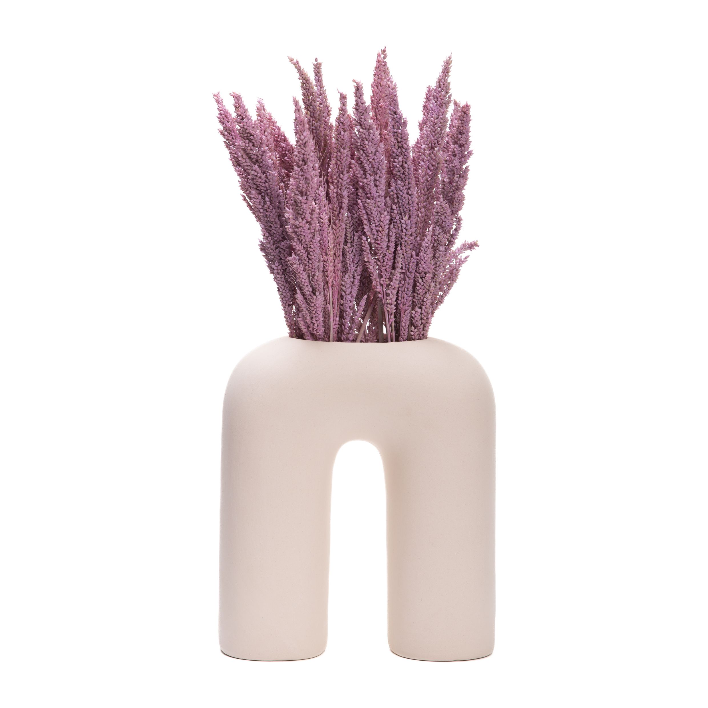 Moderne beige keramische vaas in omgekeerde U‑vorm – QUVIO