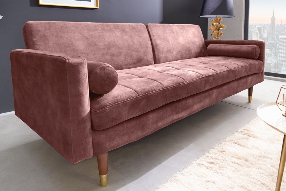 Moderne COUTURE slaapbank – 196 cm oudroze microvelours, 3‑zit met slaapfunctie