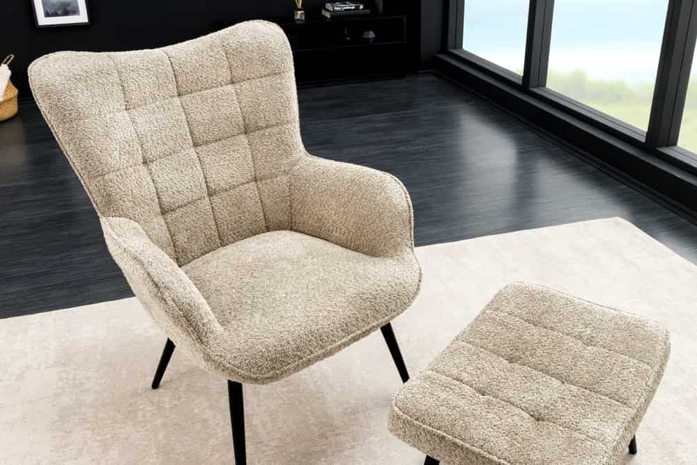 Moderne Fauteuil Scandinavia – Champagnegrijs Boucle met Armleuningen van Invicta Interior