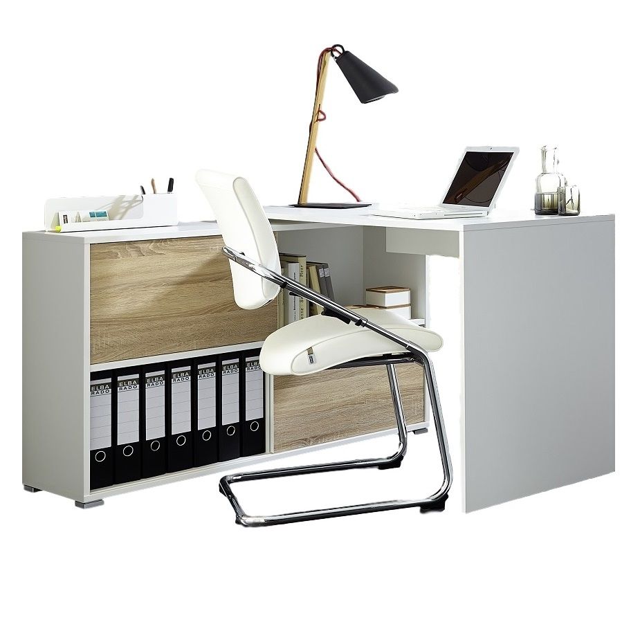 Moderne Hoekbureau Slide 120 cm – Wit & Sonoma Eiken