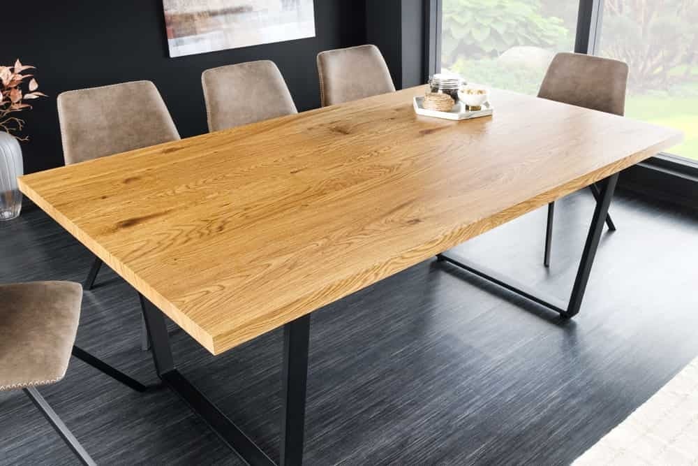 Moderne Industriële Eettafel LOFT 160 cm – Eikenblad met Zwarte Metaalpoten