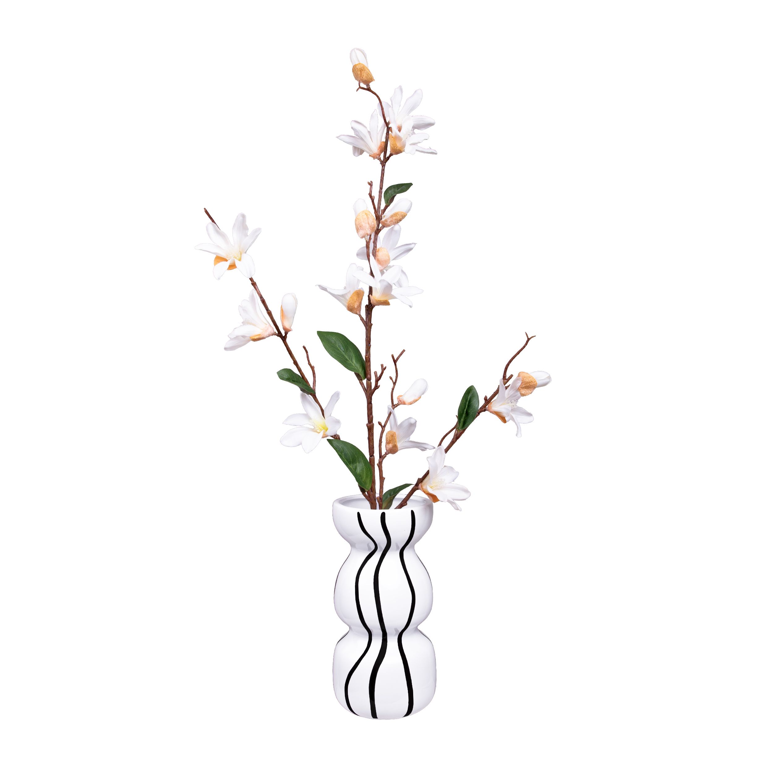 Moderne QUVIO Keramieken Vaas met Zwart‑Witte Strepen – Zandloperdesign Ø23×11 cm