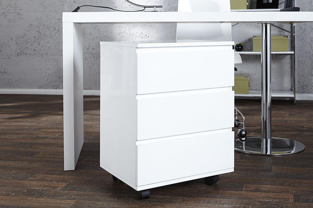 Moderne rolcontainer BIG DEAL – strak wit, 45 cm, 3 lades