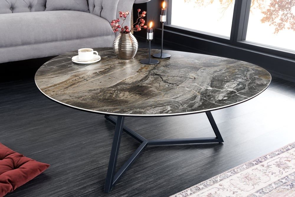 Moderne Salontafel MARVELOUS – 90 cm taupe marmerlook uit Italië