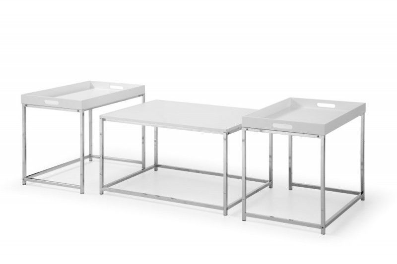 Moderne Salontafelset van 3 elementen – 75 cm, wit & chroom – Invicta Interior