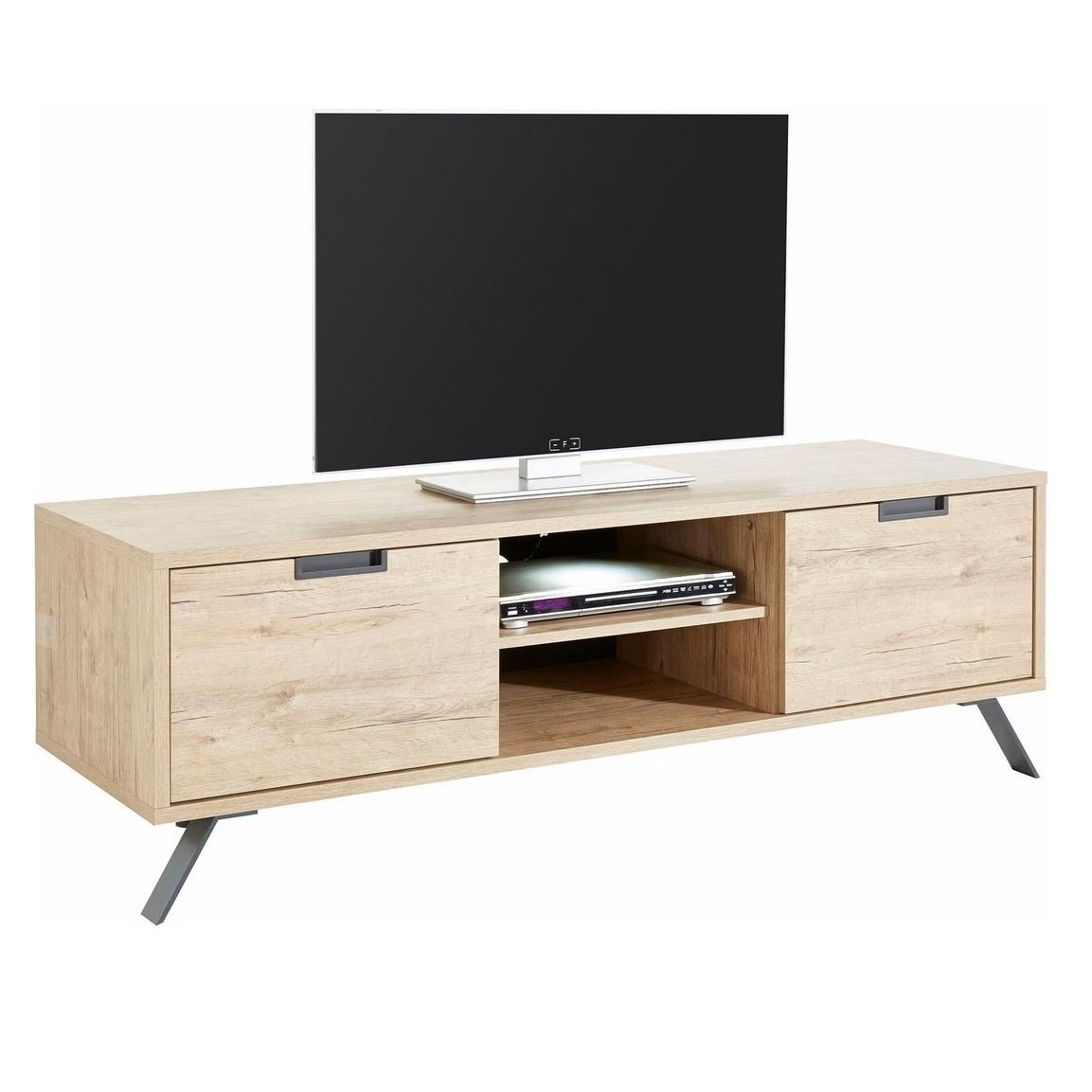 Moderne TV‑meubel Palma 156 cm – sherwood eiken met metalen accenten