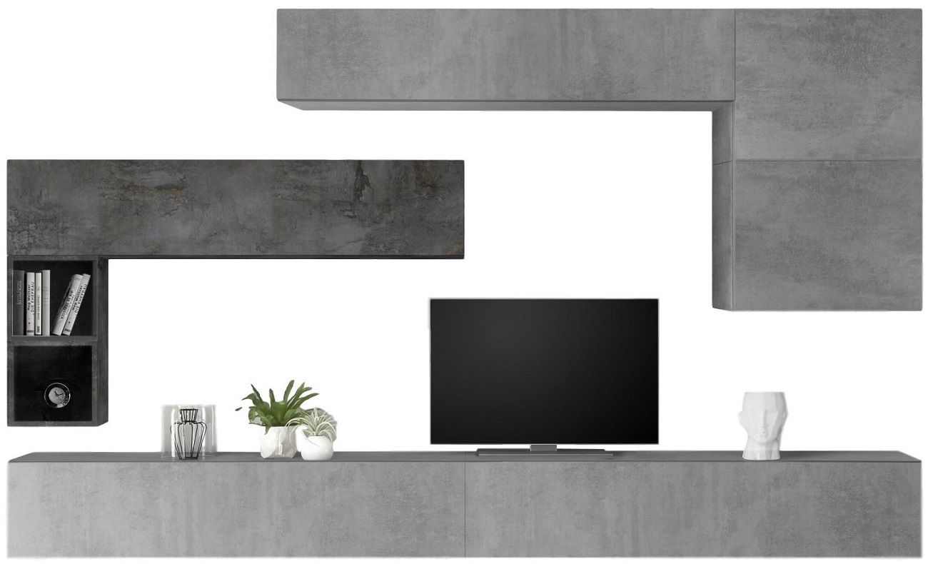 Moderne TV-wandmeubel Linux – Grijs beton & oxid afwerking