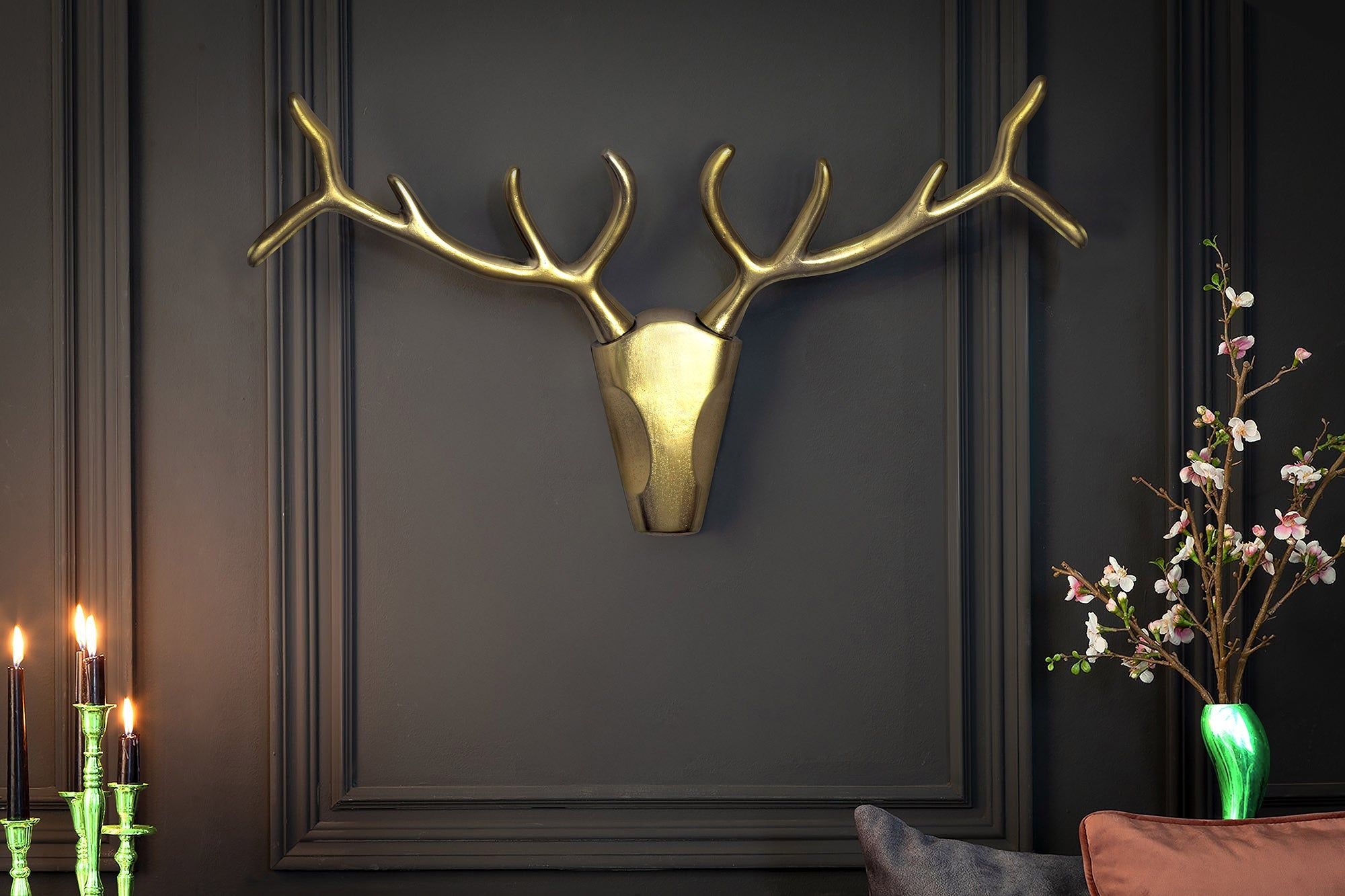 Moderne wanddecoratie VEADO – Gouden hertengewei van Invicta Interior (100 cm)