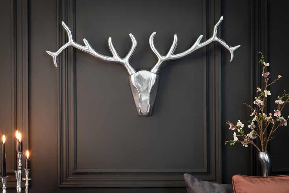Moderne wanddecoratie VEADO – Zilveren hertengewei 98 cm | Invicta Interior
