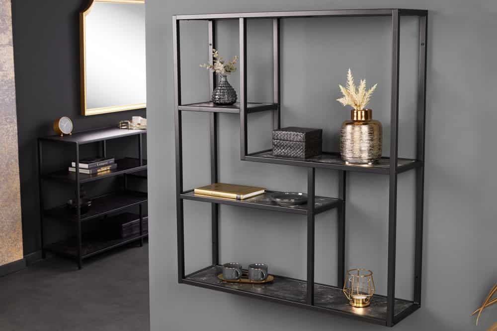 Moderne wandplank SLIM LINE – antraciet zwart met marmerlook, 95 cm