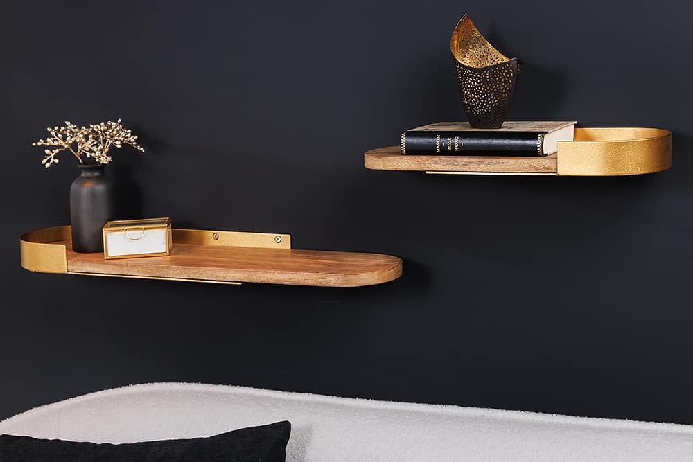 Moderne wandplankenset PURE NATURE – 2 gouden mangohouten planken van Invicta Interior