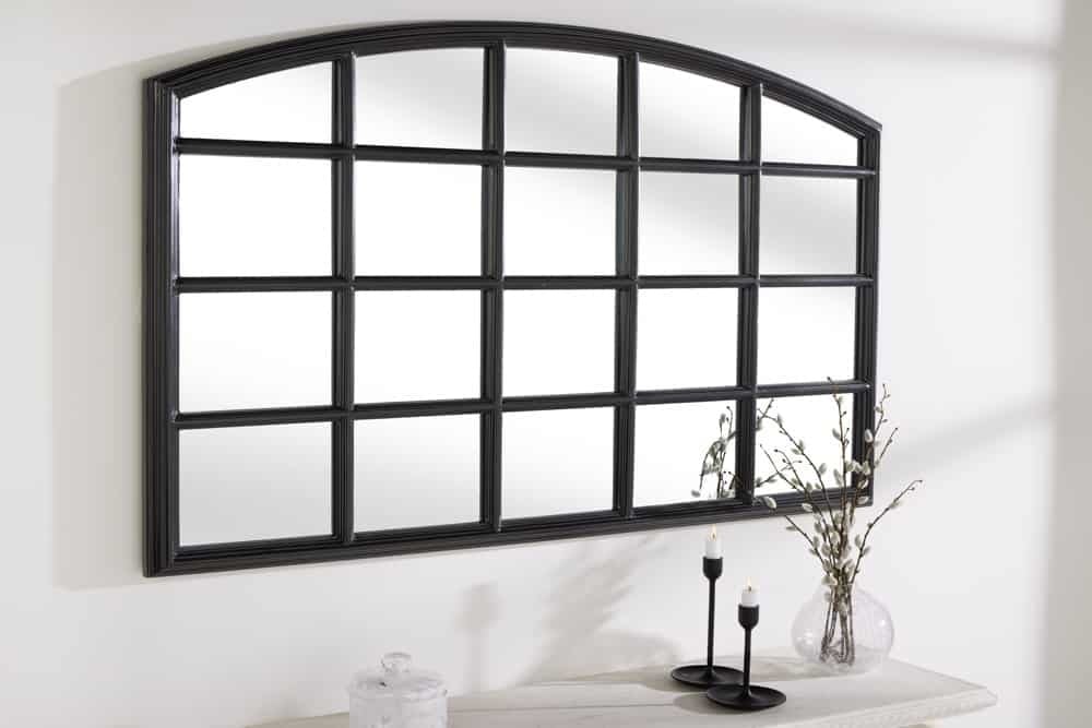 Moderne wandspiegel PARIS – 120 cm ronde boog met zwarte afwerking
