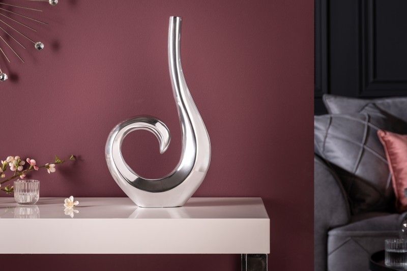 Moderne WAVE vaas 47 cm – gepolijst zilveren aluminium