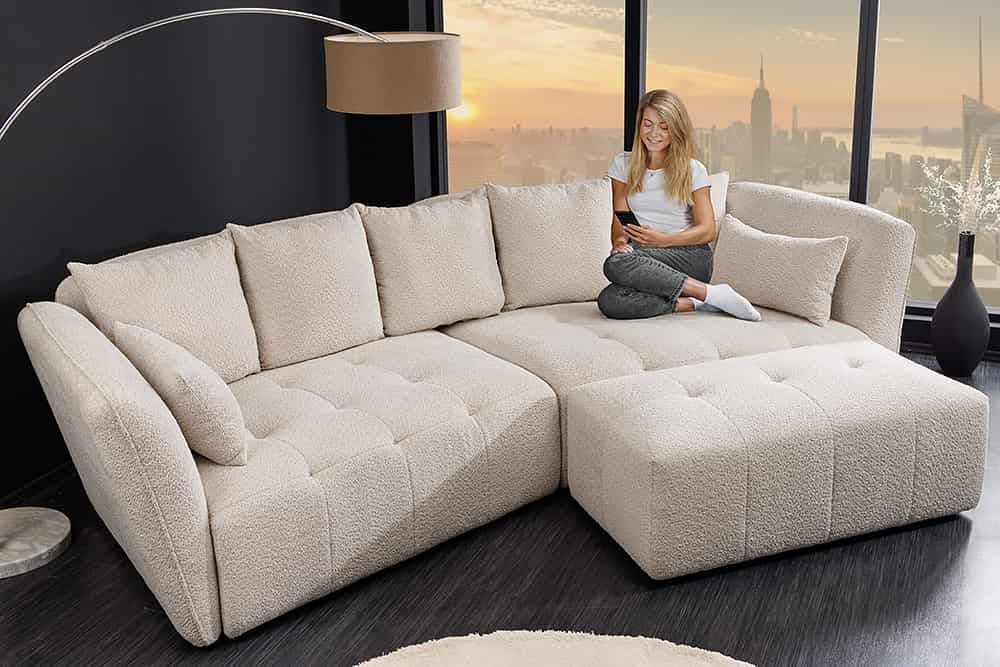 Moderne XXL bank Royal – 295 cm in champagne‑beige Bouclé