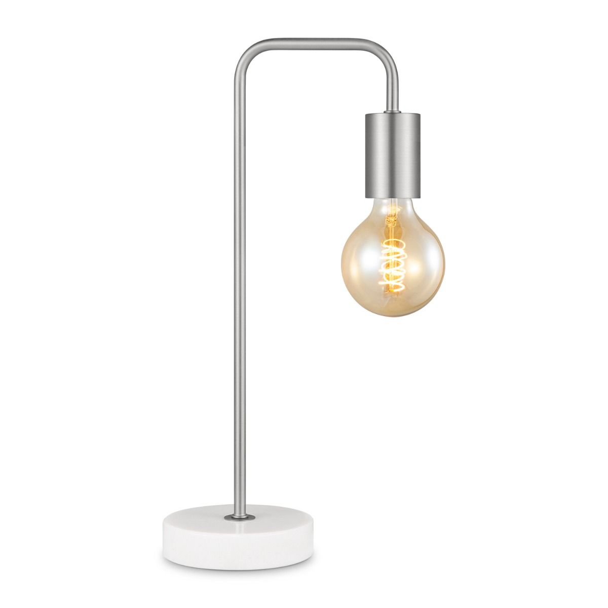 Moderne Zandnikkel Tafellamp met Marmeren Pootjes – Compact Design voor Slaapkamer & Studeerkamer