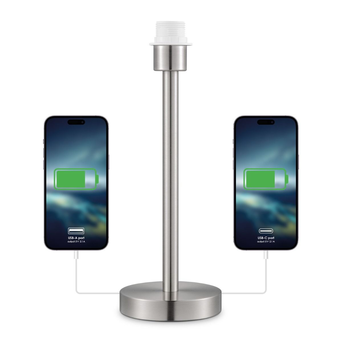 Moderne Zandnikkel Tafellampvoet “Charge” met USB‑A & C – Stijlvolle Verlichting voor elke Kamer