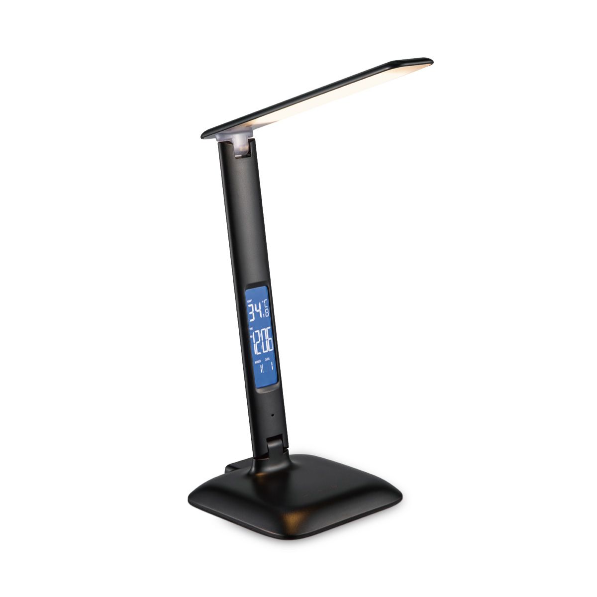 Moderne Zwarte LED Bureaulamp met Ingebouwde Klok – Verstelbaar, Dimbaar, 820 lm