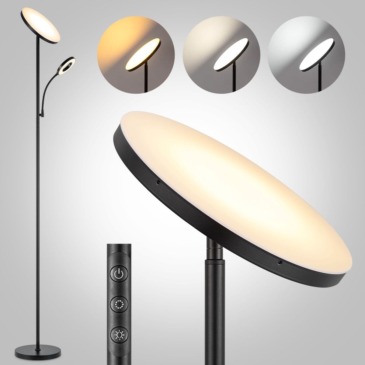 Moderne Zwarte LED Vloerlamp Joon – Dimbaar, Flexibel & Energiezuinig voor Kantoor en Slaapkamer