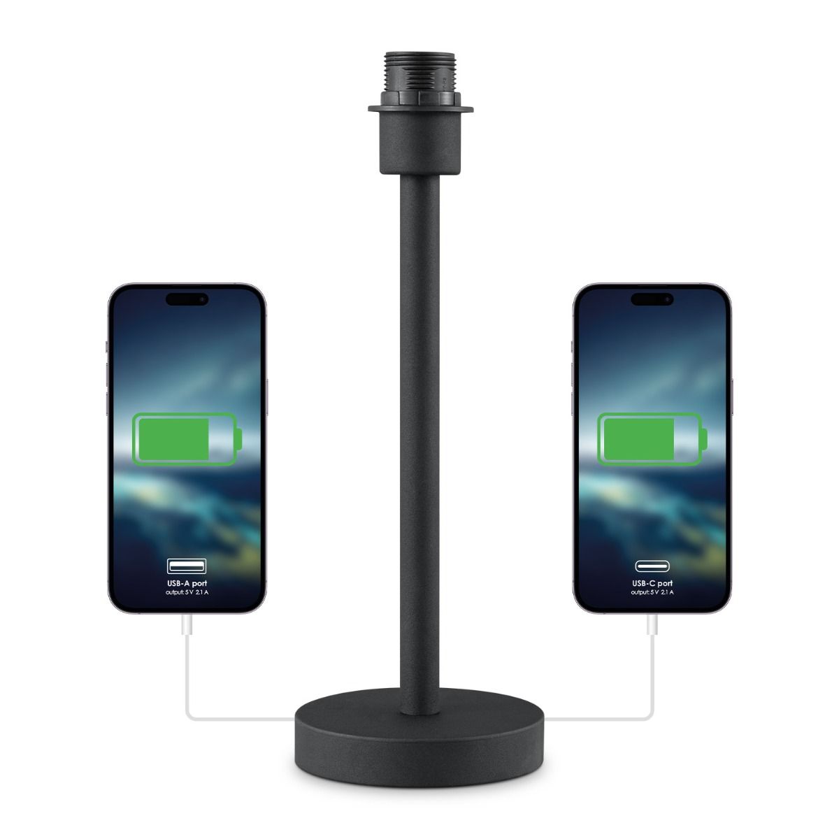 Moderne Zwarte Tafellampvoet “Charge” met USB A‑C – Stijlvolle Verlichting voor Elke Kamer