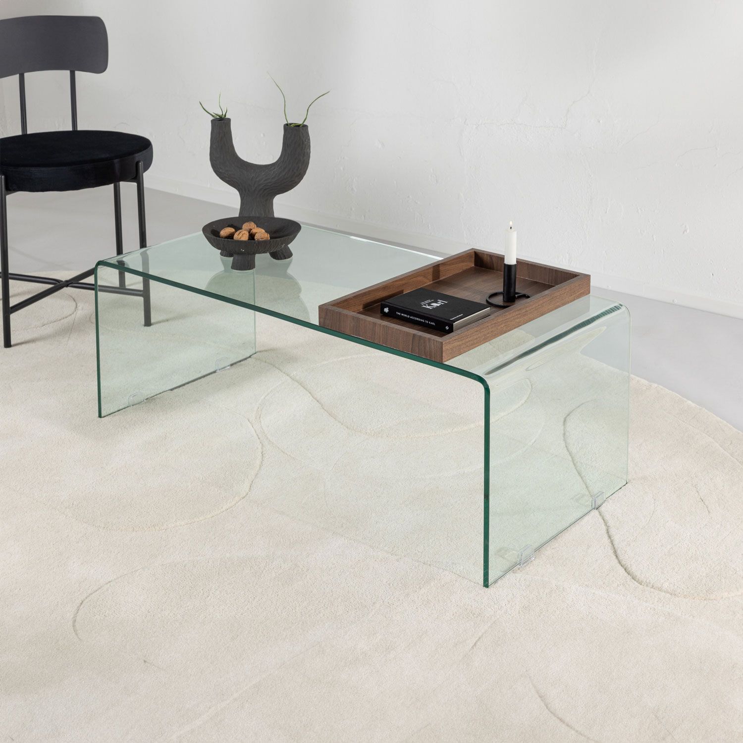 Modernistische Nohr Rockwell salontafel – transparante glas & hout