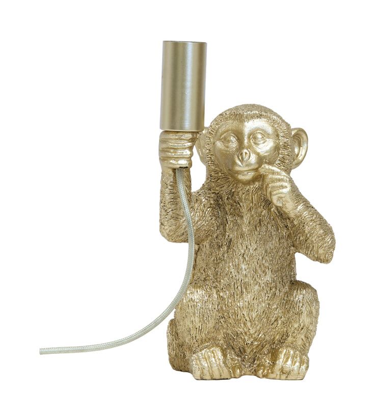 Monkey tafellamp in matgoud – speels design voor een warme sfeer