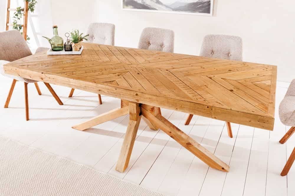 MOSAIC 160 cm massief houten eettafel – natuurlijk grenenhout & gerecycled sterframe