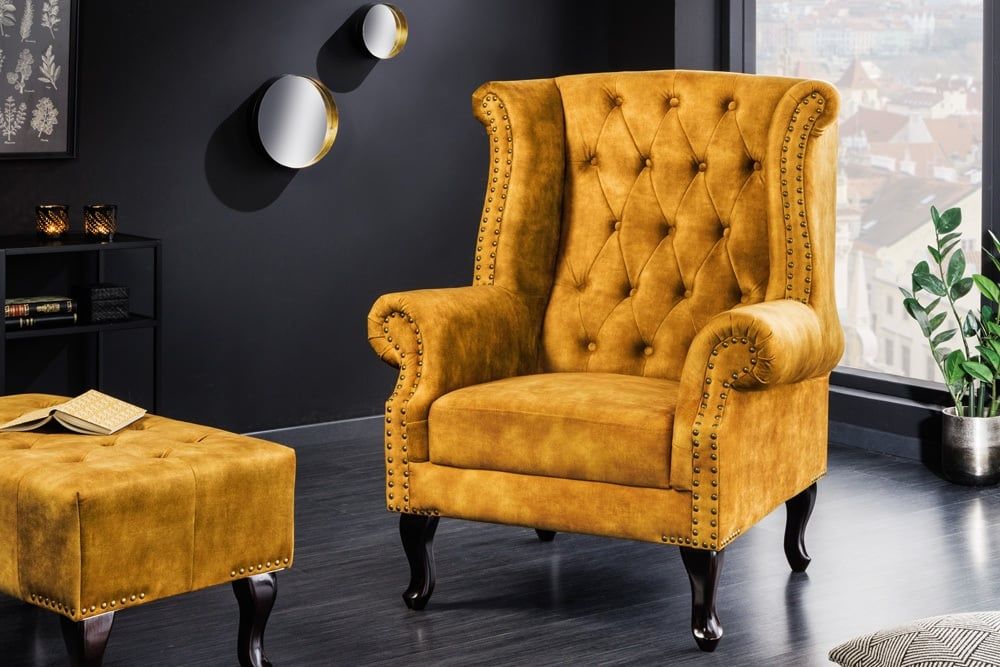 Mosterdgele Chesterfield vleugelfauteuil – luxe comfort van Invicta Interior