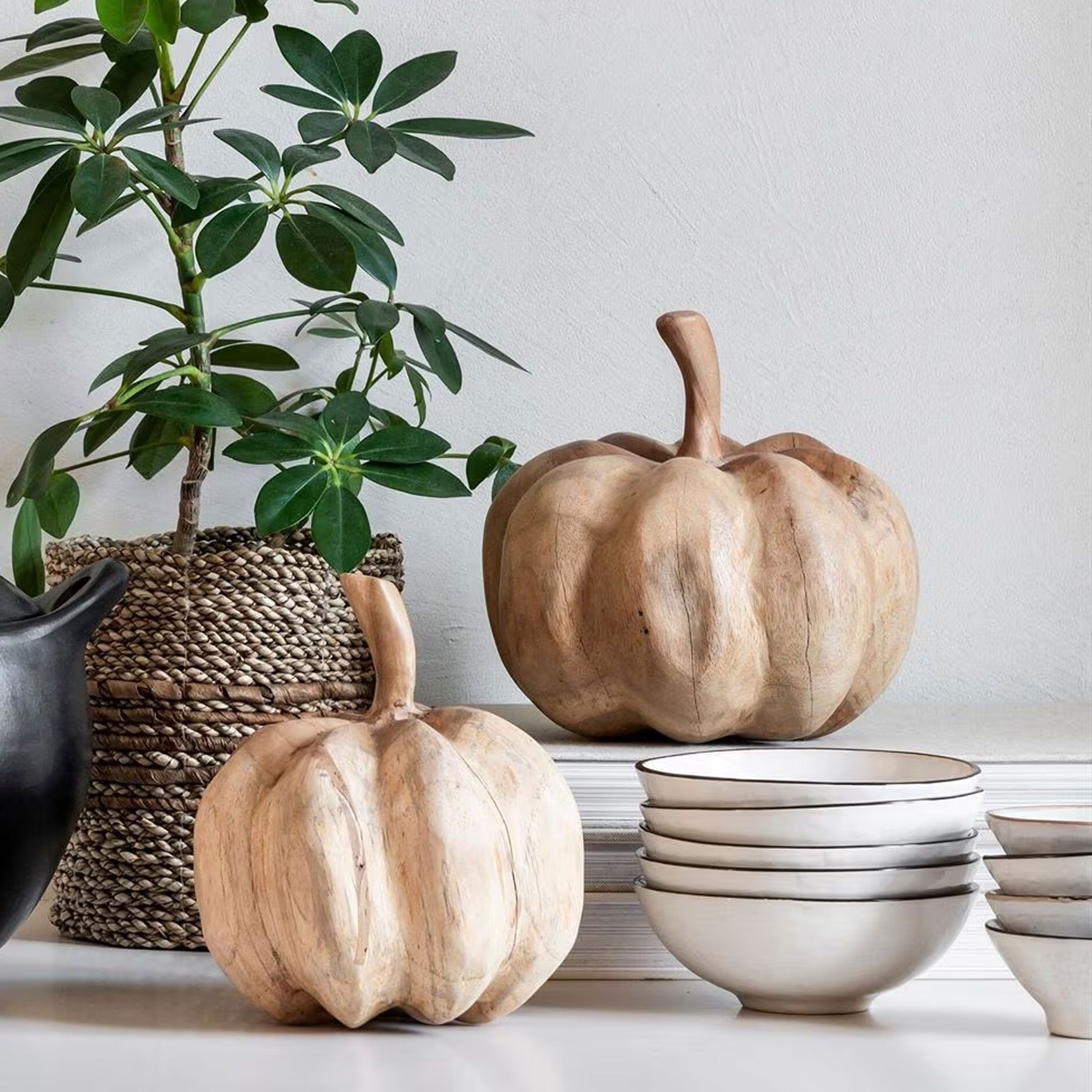 MUST Living Decoratie Pompoenen van Teakhout – Set van 2, Naturel