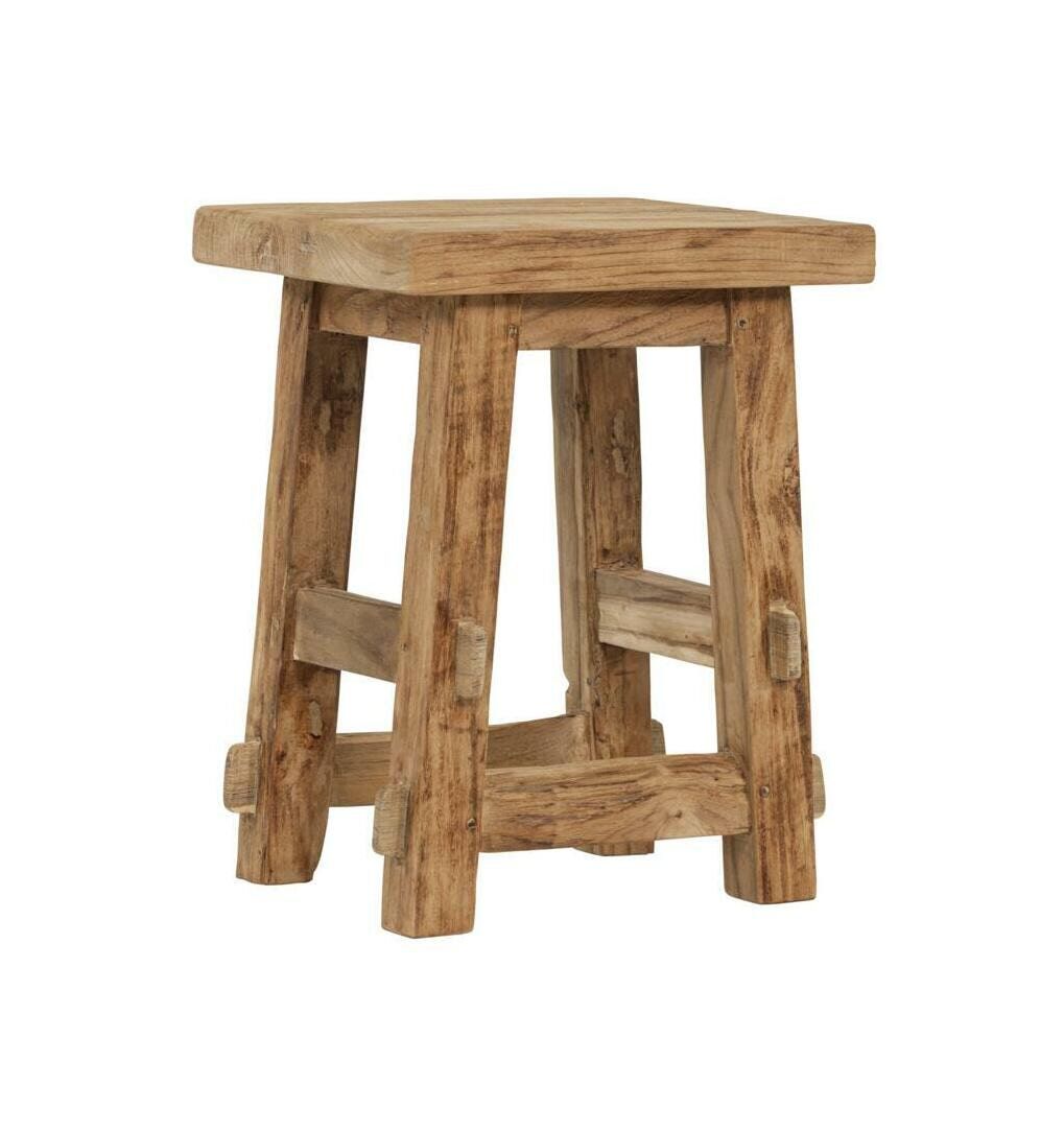 MUST Living Krukje Tuscany – Rustiek teakhouten krukje (35 × 30 cm)