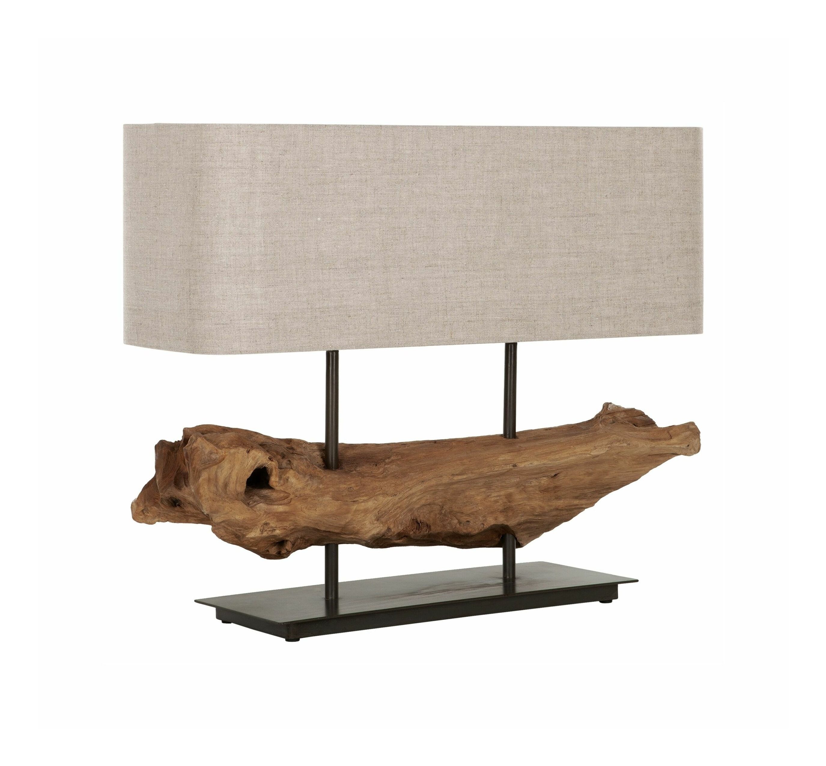 MUST Living Log Erosion Tafellamp – Natuurlijke teakhout met zwart stalen frame, 58 cm