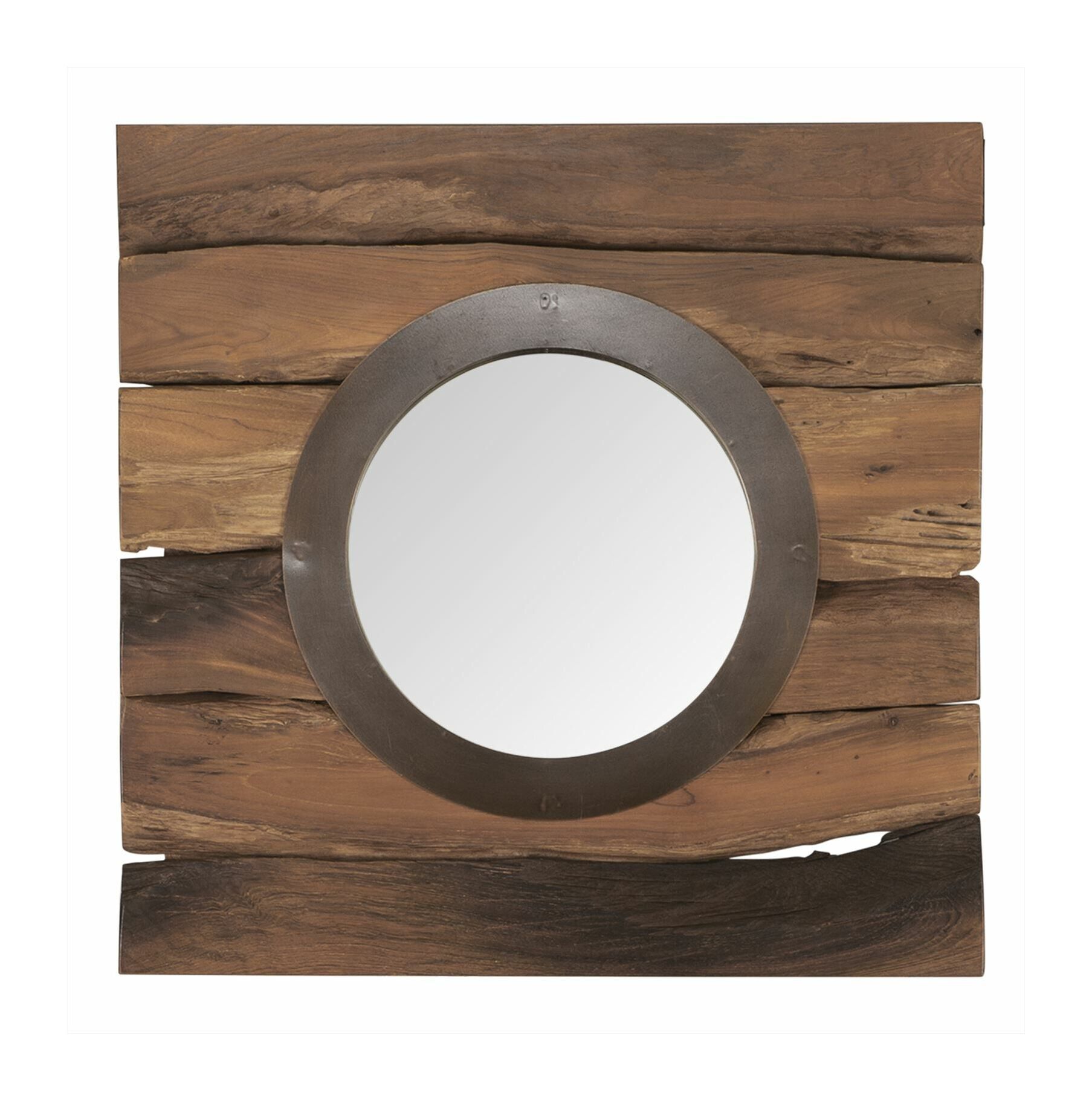 MUST Living Mirror Smile – Ronde teakhouten wandspiegel 50 × 50 cm in warm bruin