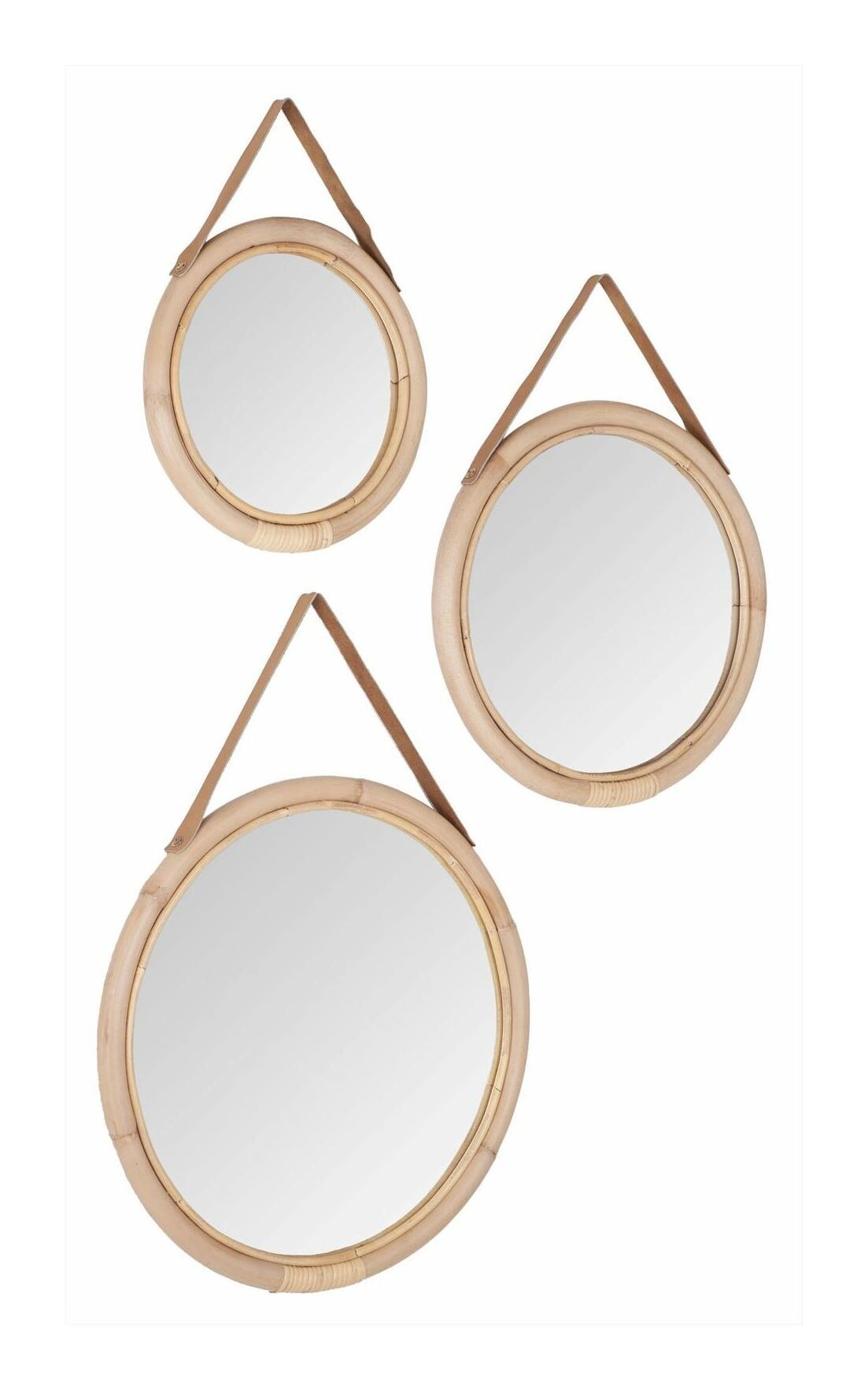 Must Living Spiegel San Jose Rotan – Set van 3 Ronde Spiegels in Naturel