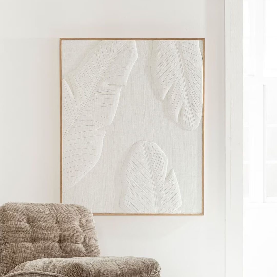 MUST Living Wanddecoratie Indian Bananenblad – Natuurlijke Witte Wandtekstuur, 127 × 102 cm
