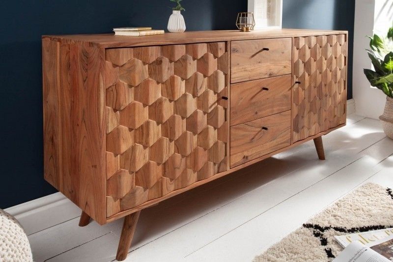 Mystic Living dressoir 145 cm – massief acacia met 3D‑oppervlak