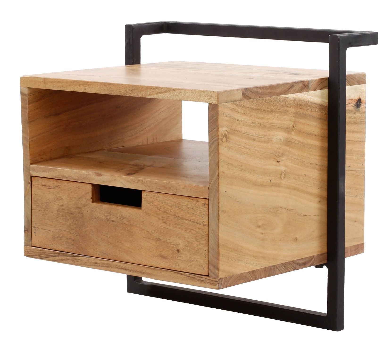 Nachtkastje Air Solid – Modern wandmontage‑meubel van massief acaciahout en metaal