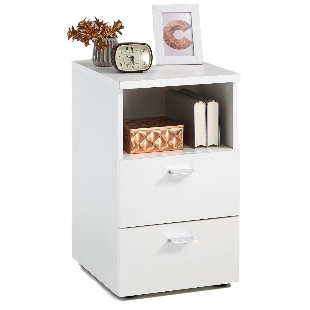 Nachtkastje Colima Small 62 cm – stijlvol wit met twee handige laden