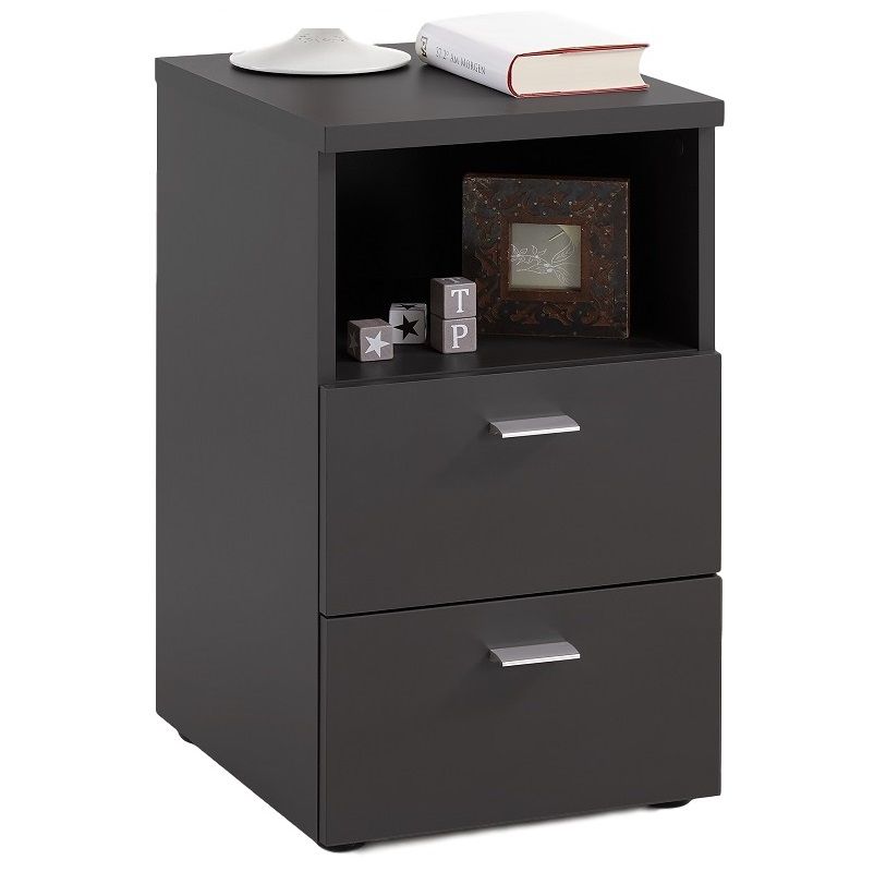 Nachtkastje Colima Small – zwart, 62 cm hoog, 2 lades – FD Furniture