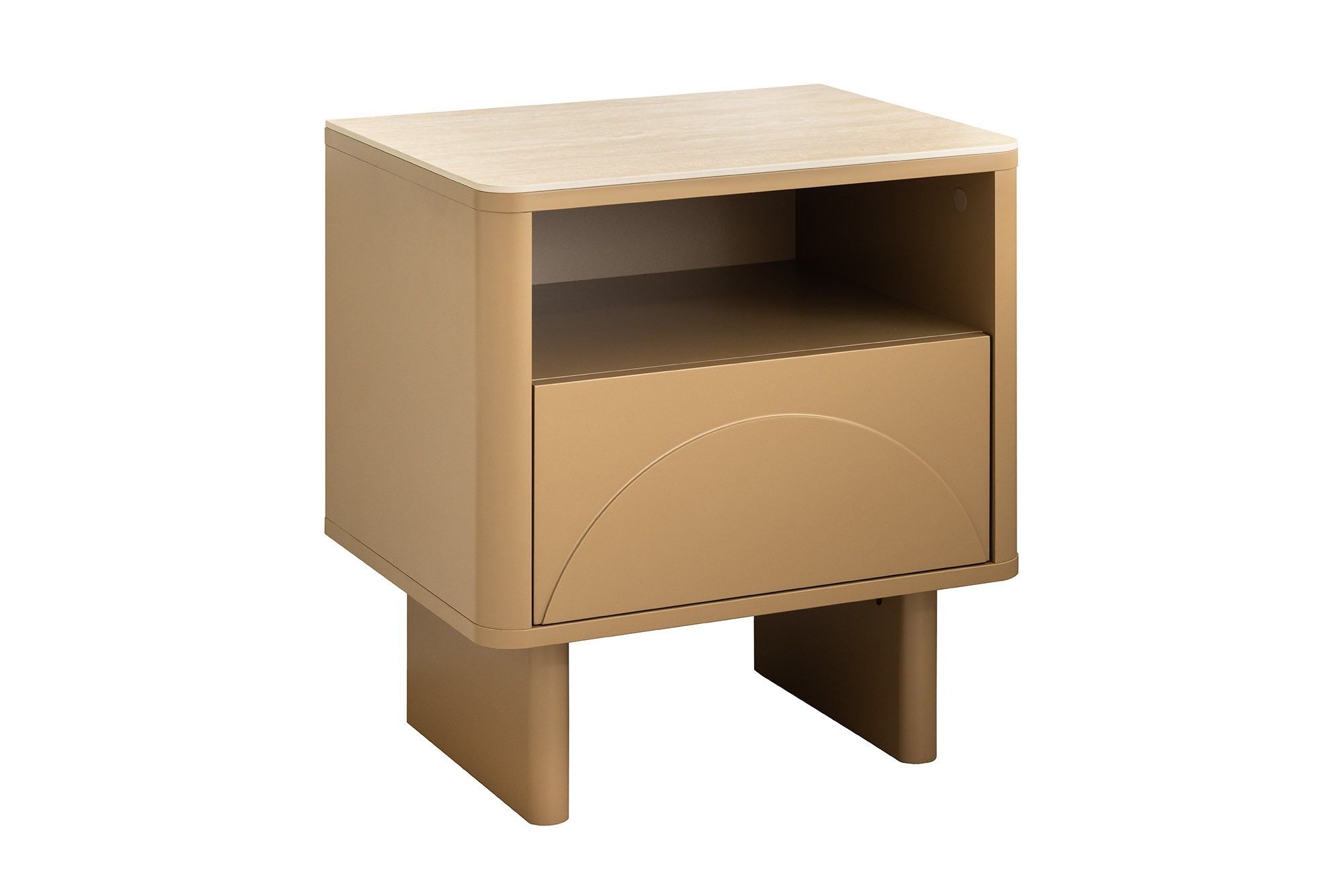 Nachtkastje Savoy 50 cm – 3D Naturel met travertijnmarmerblad – Stijlvol én praktisch