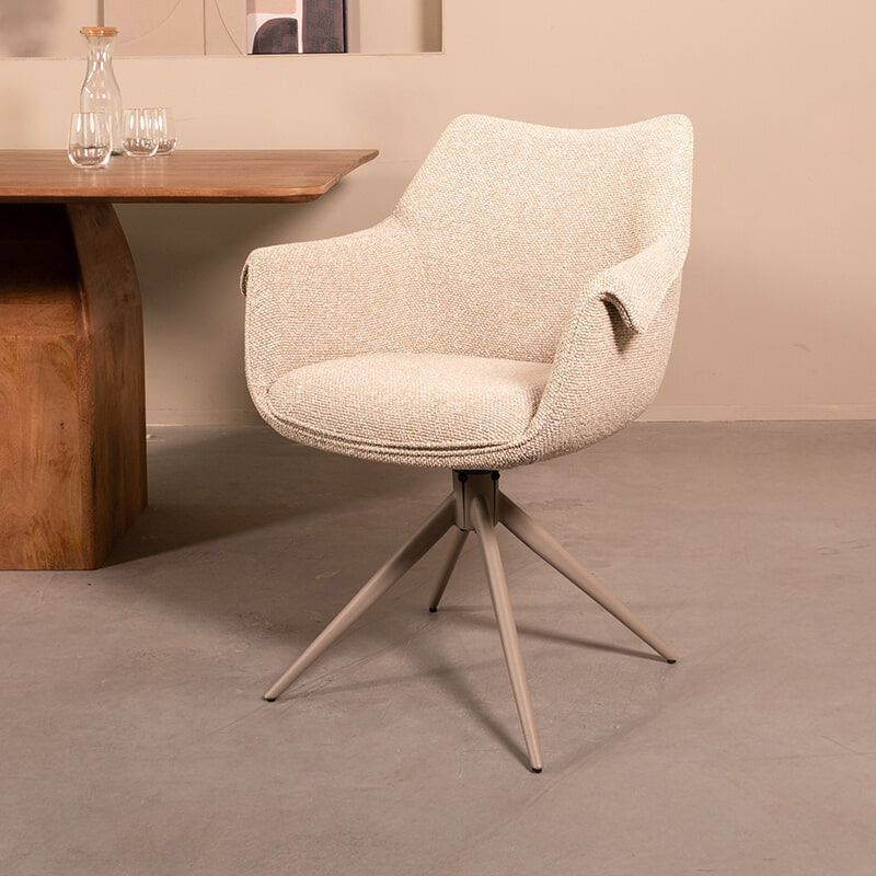 Narum Bouclé – Draaibare eetkamerstoel van LABEL51 in Naturel/Taupe