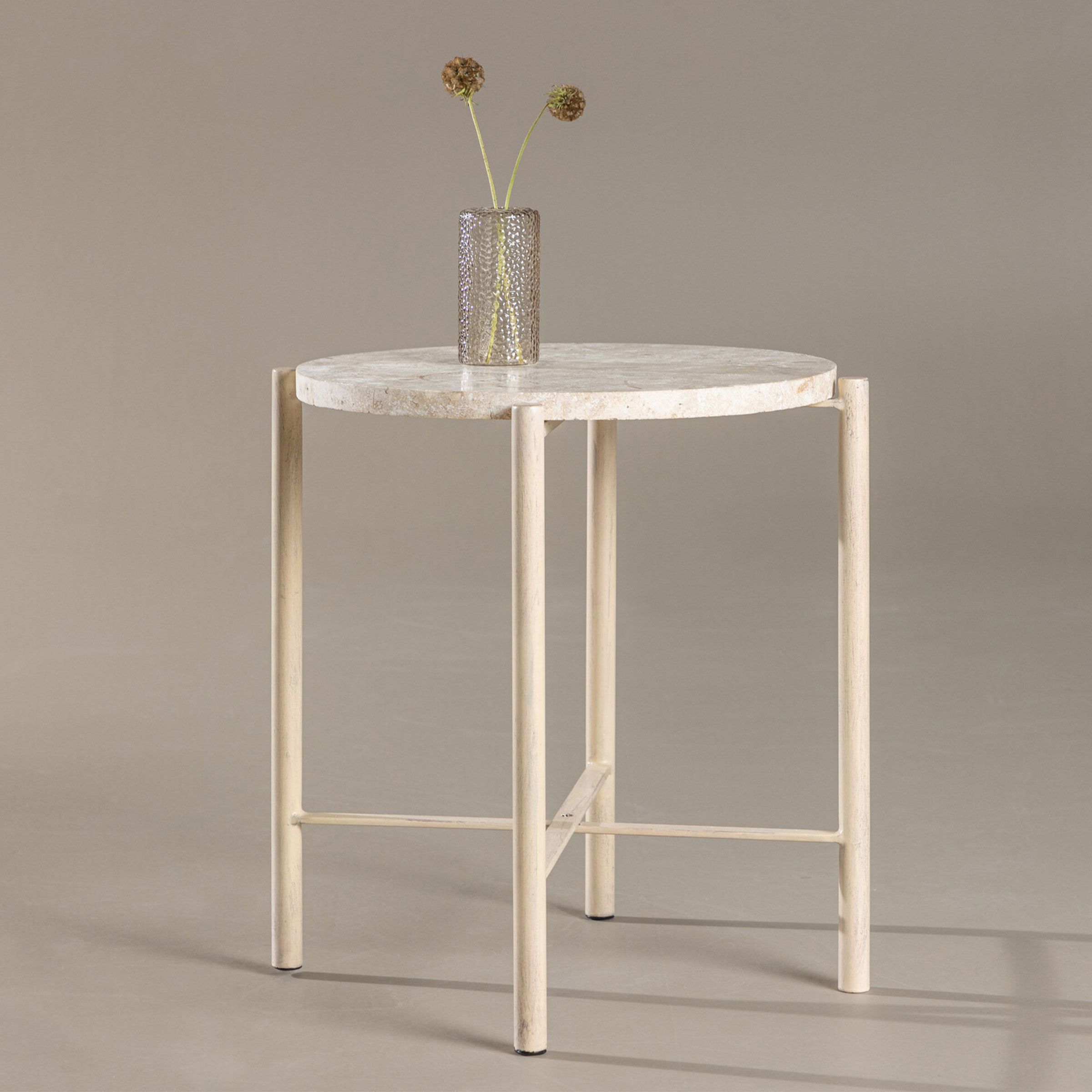 Nohr Arnita Ronde Bijzettafel – 40 cm, Beige Mactan Steen