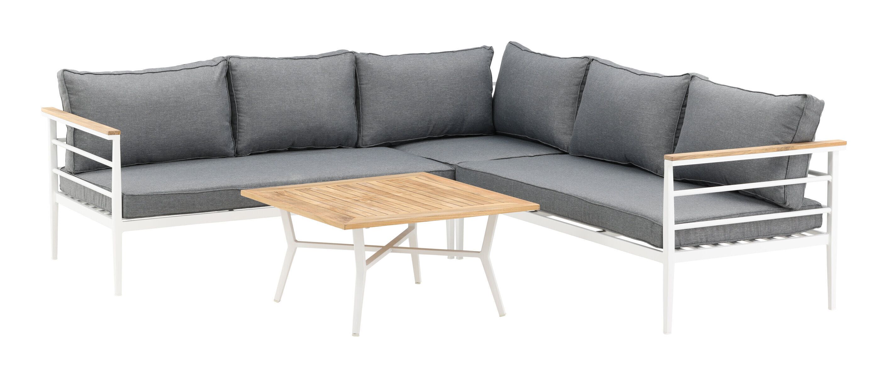 Nohr Constantina Loungeset met Hoekbank en Salontafel – Wit, Teakhout & Metaal