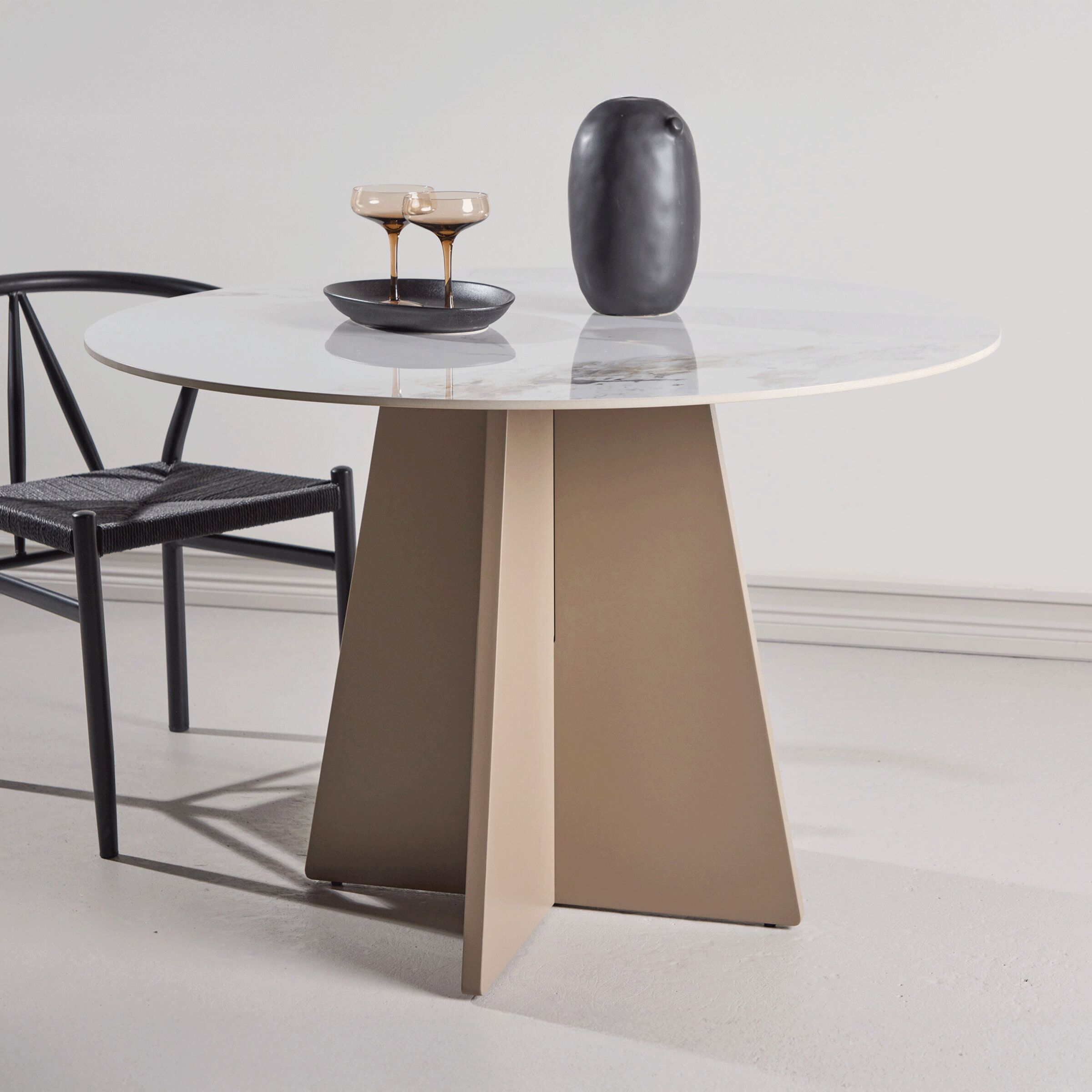Nohr Cynthiaann Ronde Eettafel – Elegante Marmerlook in Beige (110 cm)