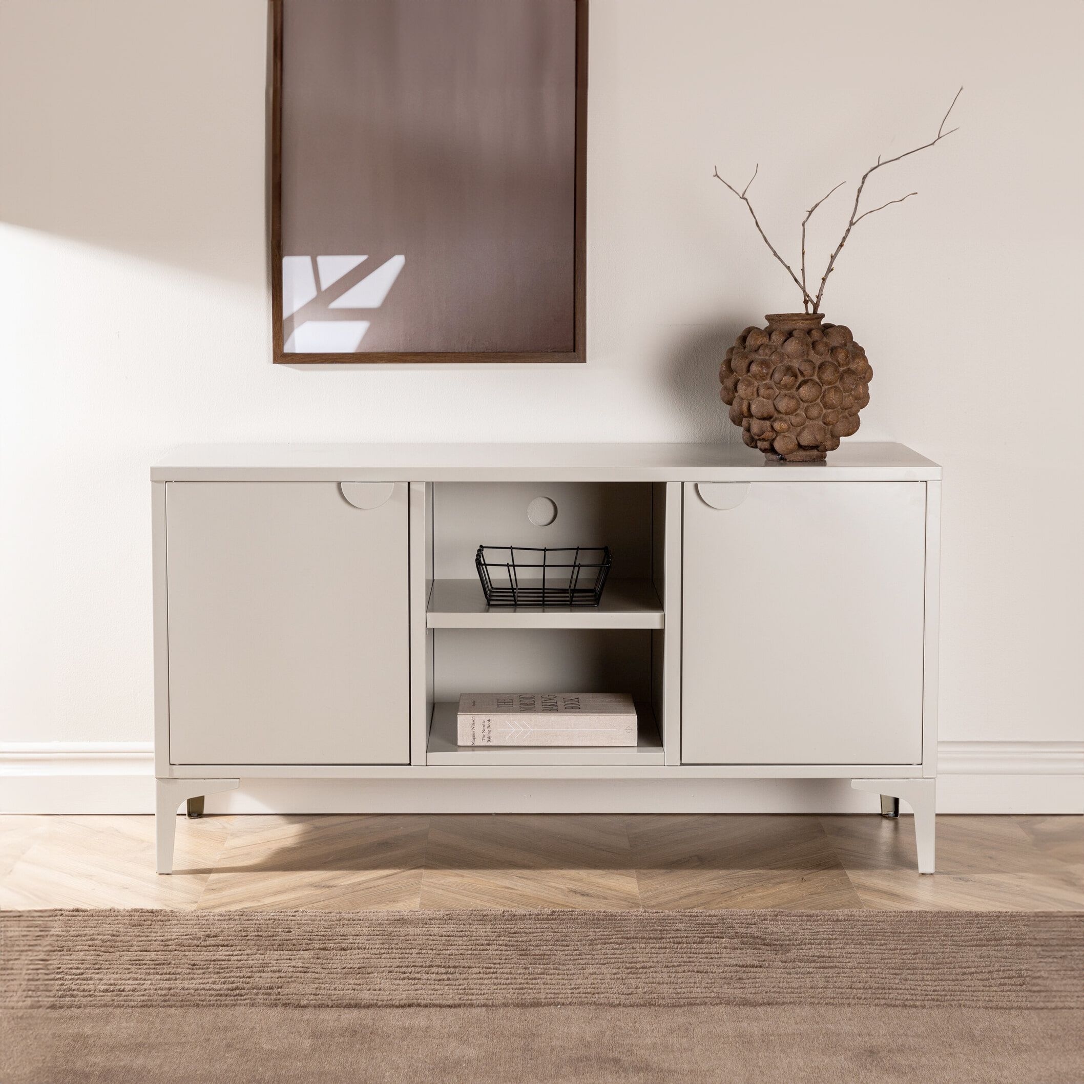 Nohr Danyella TV‑meubel 120 cm – Elegant beige staalscherm