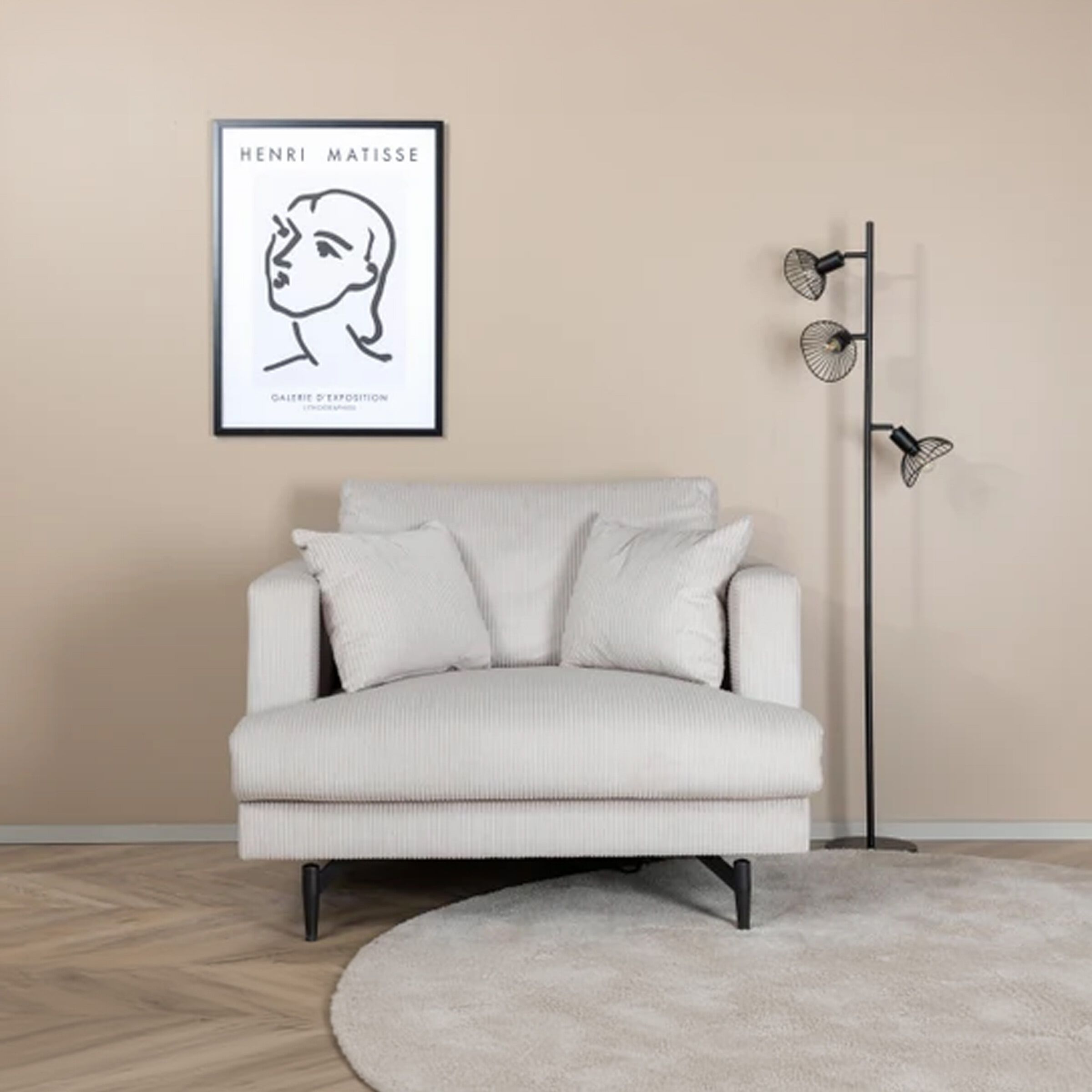 Nohr Fauteuil Tamora Rib – Luxe Beige Fluwelen Zitgemak voor moderne woonkamers